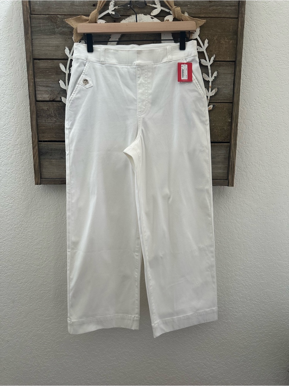 Spanx Stretch twill cropped White Wide-Leg Casual Pants size L NWT